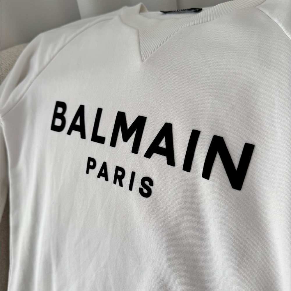 Balmain White Crewneck Sweater with Black Logo - Picture 3 of 5
